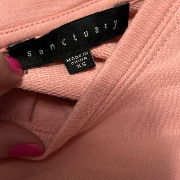 Sanctuary Pink Oversized Long Sleeve Crew Neck Back Bow Raw Edge Sweatshirt XS - Picture 7 of 12